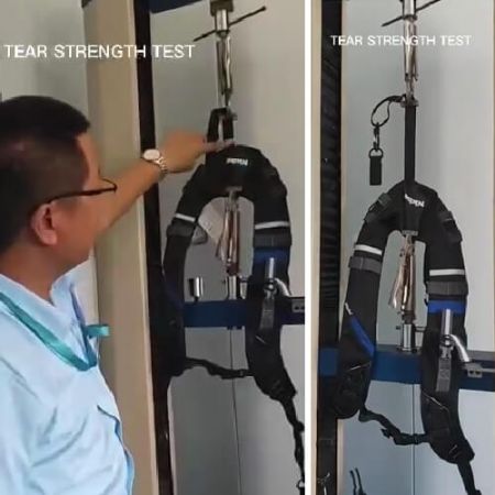 tear strength tests being conducted, to evaluate the resistance of a material against tearing forces.